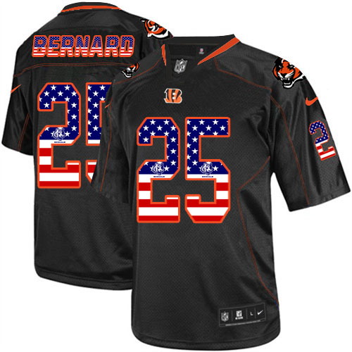 Men's Elite Giovani Bernard Nike Jersey Black - #25 USA Flag Fashion NFL Cincinnati Bengals